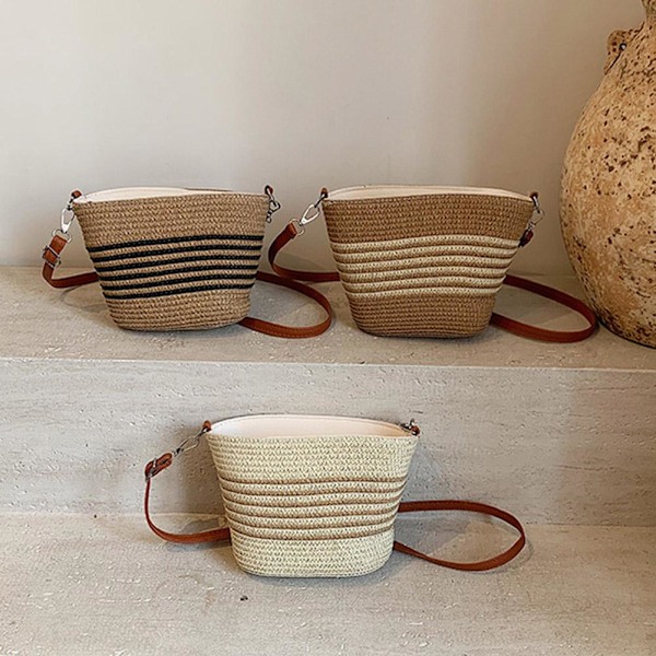 Enkel Retro Sommarvävd Crossbody Väska för Dam, Mångsidig Modeväska Axelremsväska E2d4 Khaki&Beige One size