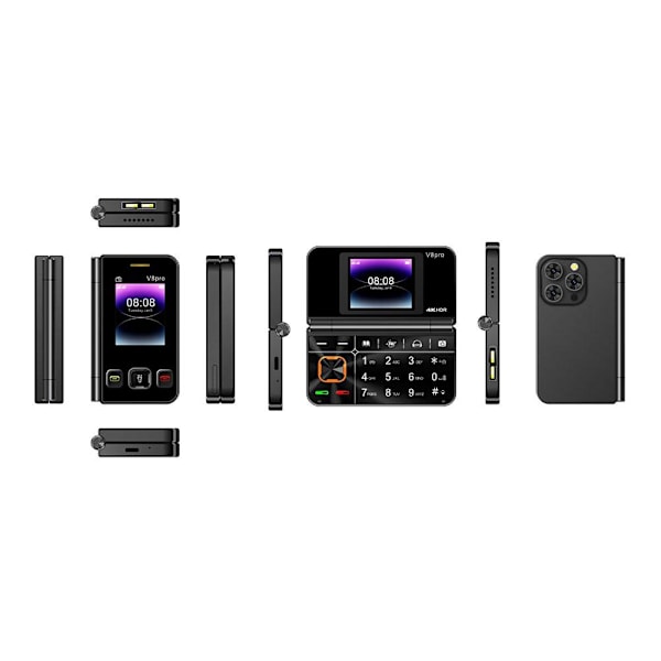 För V8pro Dual Screen Vikbar Flip Funktion Telefon Utländskt Språk Stor Knapp↙ black 1pcs