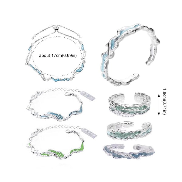 Blå Våg Armband Ring Nisch High-end Design Armband Mode Ring Mångsidigt Par W3J6 E 1pcs
