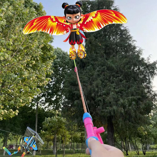 Mini tecknad drake för barn med fiskespö, handhållen vinddrake med spö Eagle with fishing rod