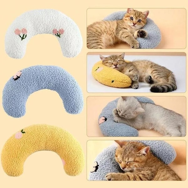 Teddy Sammet Husdjur Halvmåne Kuddar Katter Trampar på Mjölk U-formade Kuddar. White One size