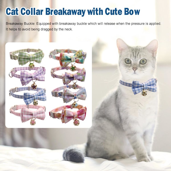 Halsband för hund & katt, valp, justerbart med bjällra och prickig rosett H9A9 green onesize