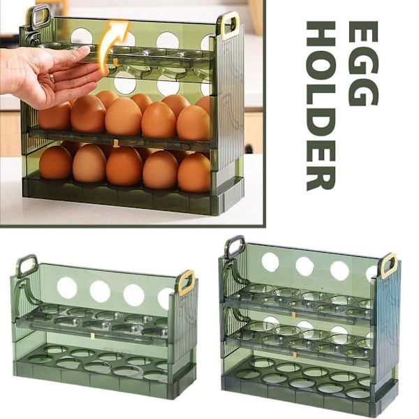 Vändbar Ägg Kylskåpsorganisatör 20/30 Kapacitet Klar Förvaring Kylskåp/s N8X8 greenB three-tier