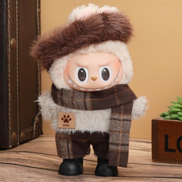 【Endast Kläder】17cm Labubu Kläder V1/v2 Sittande Party Set Dockkläder Klänning Vinyl Kostym Up I8n7 Winter Mocha 1pcs
