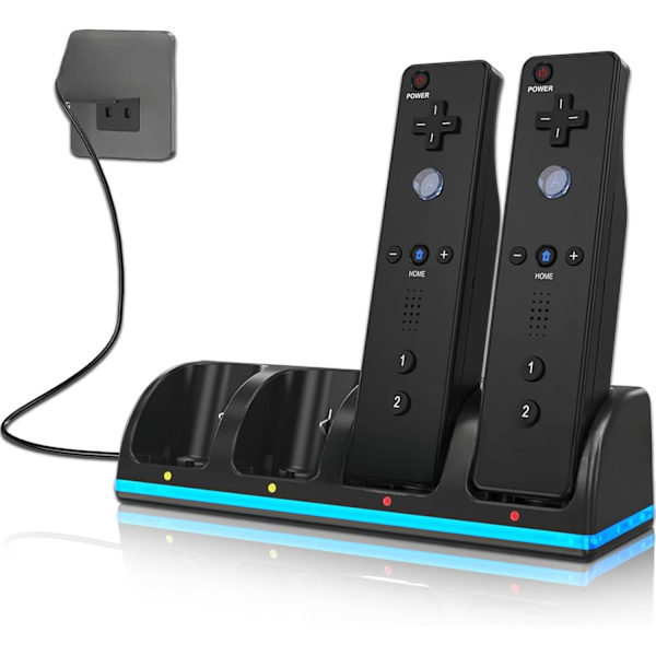 4-i-1 Laddningsstation för Wii & Wii U Fjärrkontroll, Laddare med 4 Uppladdningsbara Batteripaket, 4-Portars Laddningsstation + 4st 2800mAh Rep white 1pcs