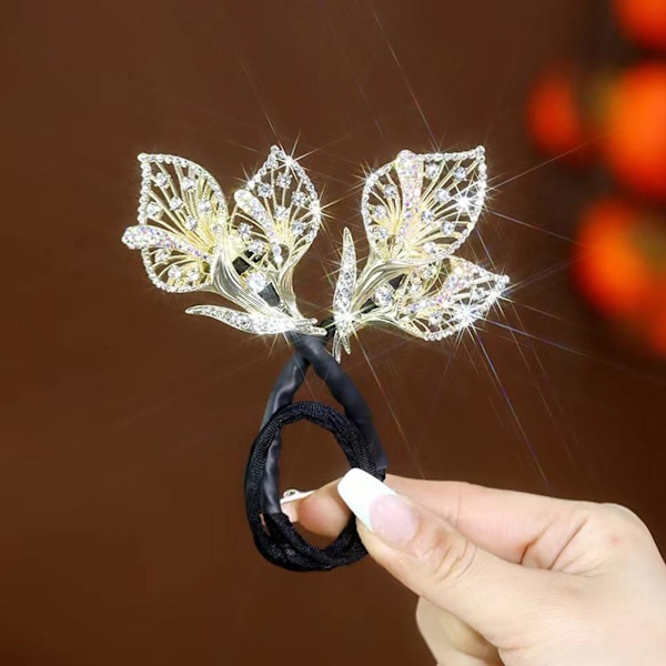 XDGJTBFMY Hårklämma med Strassblomma, Hårklämma för Bollfrisyr, Hårknutrullare med Blomma, Lat Hårcurler Deft Bun Maker, Elegant Ha gold one-size 4pcs