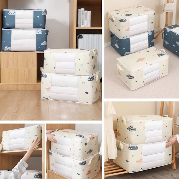1 X Förvaringsväska för Kläder Stor Kapacitet Organizer för Täcken Filt Säng Q2U7 white L 1pcs