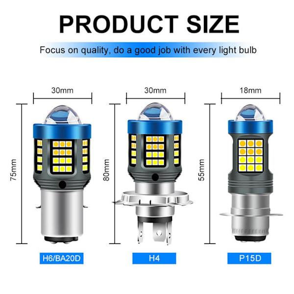 LED Motorcykelstrålkastare H4 BA20D P15D Vit/Gul Ultra Hög Ljusstyrka ◆ C4Y5 White H4 One size