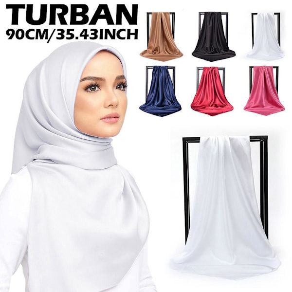 90 cm Dam Sidensatin Sjal Färg Hijab Huvudduk Hårinpackning r F1Y2 khaki 90*90cm