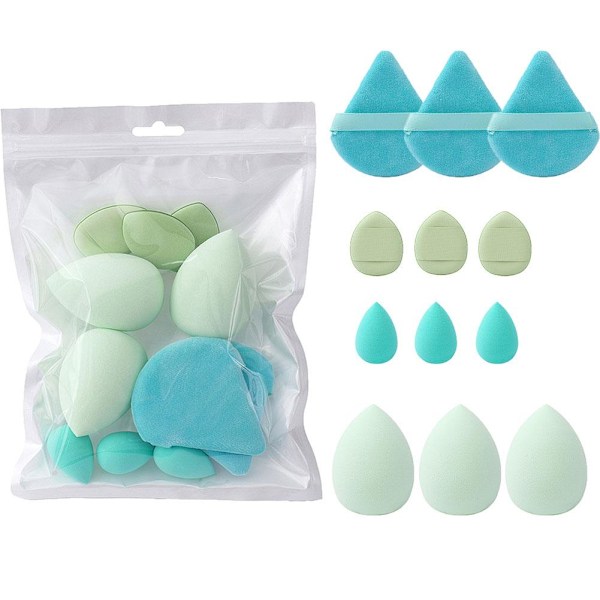 Pudersvamp Set Blå Skönhetsägg Svamp Luftkudde Icke-puder Smink Och Våt Användning Torr I0s5 green 12pcs