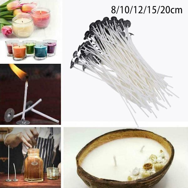 100 st Rökfria Ljusvekar 8-20cm Förvaxade Bomullskärnvekar Med Metallhållare Handgjorda Ljus DIY Verktyg Tillverkningsflikar 8cm One-size
