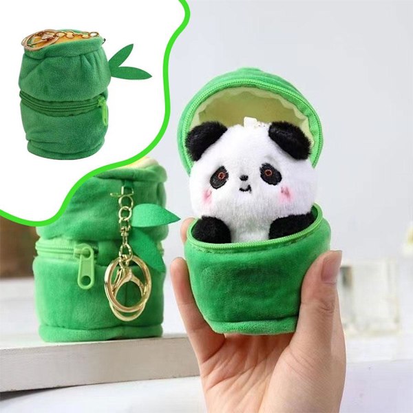 Söta Nyckelringar Plysch Panda Docka Nyckelringar Med Bambu Kreativ Plysch Nyckelring T3V7