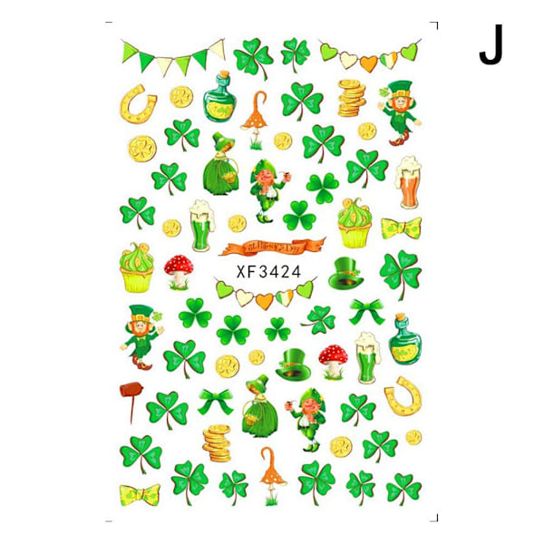 Grön Fyrklöver 3D Nagelstickers För DIY Manikyr Slider style 10 1pcs