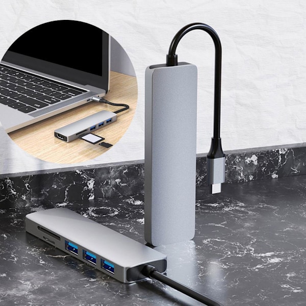 6 i 1 Multi-Port USB C Hub Docking Station 4K Stöds, A3D4 Y2L4 H9W1