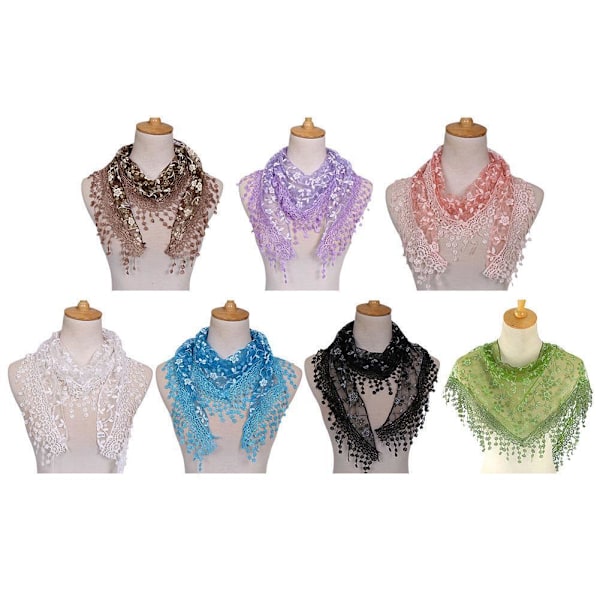 1x Spets Utskuren Tofs Transparent Triangel Sjal Blommiga Scarves Sjalar För Kvinnor green one-size