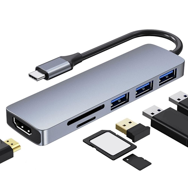 6 i 1 Multi-Port USB C Hub Docking Station 4K Stöds, A3D4 Y2L4 H9W1