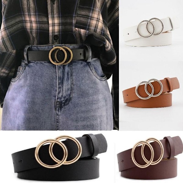 Boho Dam Bälte Dubbel Ring PU Läder Metallspänne Bälten Jeans Mångsidigt Byxbälte Klänning P0K0 Camel one-size