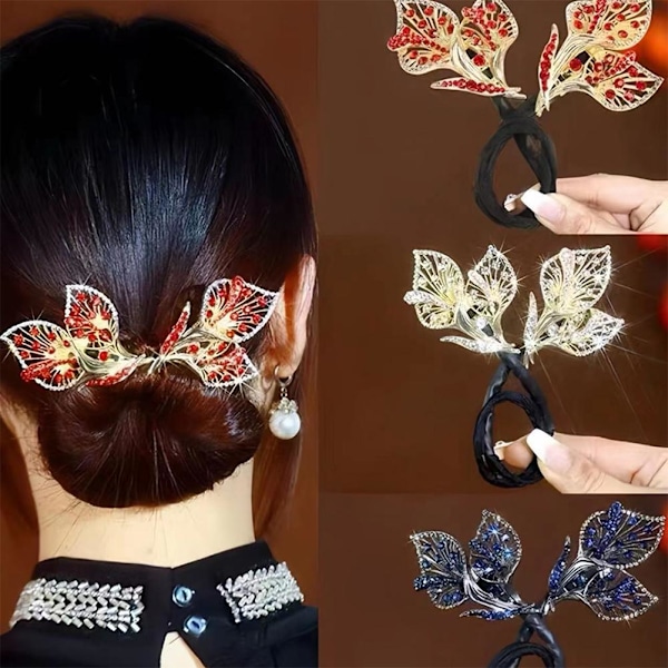 XDGJTBFMY Hårklämma med Strassblomma, Hårklämma för Bollfrisyr, Hårknutrullare med Blomma, Lat Hårcurler Deft Bun Maker, Elegant Ha gold one-size 4pcs