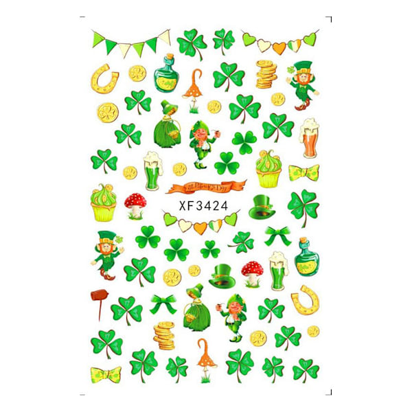 Grön Fyrklöver 3D Nagelstickers För DIY Manikyr Slider style 10 1pcs