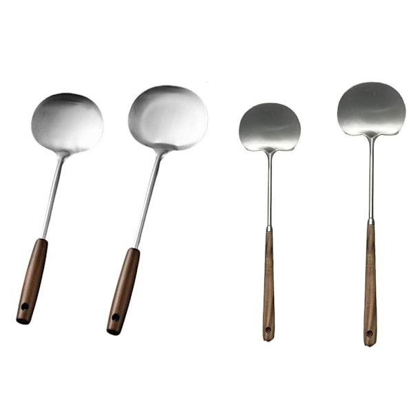 Svampstekspade i rostfritt stål med trähandtag, Mini Wokspade, Non-Stick Panna Rolig Steksked med Långt Handtag B 1pcs