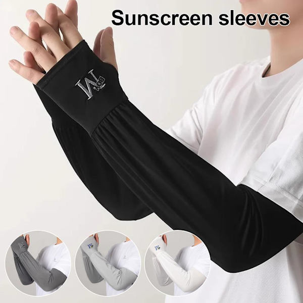 Unisex Långa Halvfingerhandskar Armskydd Sol UV-skydd Arm Ice Cover` A9R9  gray2 48*11cm