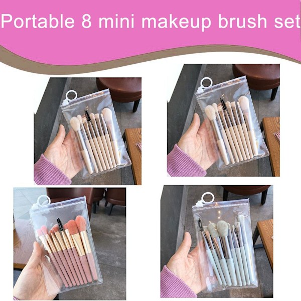 8-pack Mini Makeup Brush Set - Ögonskuggsborste, Foundationborste, Makeup blue 8pcs/set