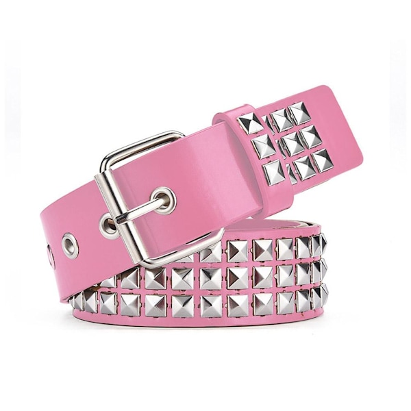Punk Rock Silver Svart Metall Nitar Pyramid Studs Svart Läder med Bälte. Pink One size