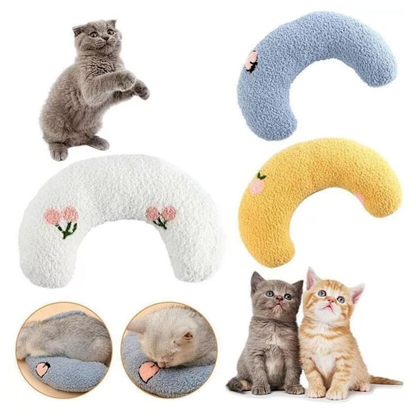 Teddy Sammet Husdjur Halvmåne Kuddar Katter Trampar på Mjölk U-formade Kuddar. Blue One size