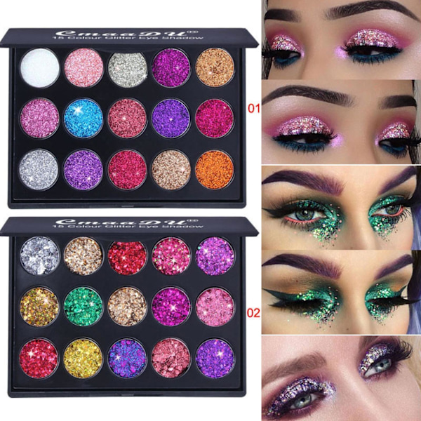 15 Färger Paljett Högpigmenterad Ögonskugga Ögonmakeup Skuggpalett E8I5 02 6.5g