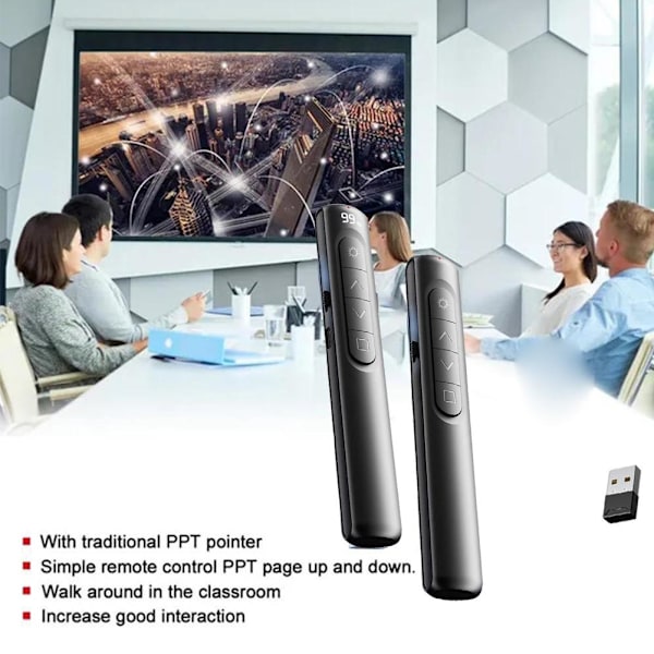 Trådlös USB Powerpoint Presentation Laserpekare Klicker Fjärrkontroll Penna L Digital display rechargeable 