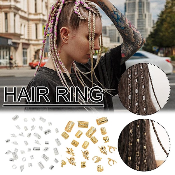 Hårringar för Dreadlocks Hårflätor Ihåliga Hår Hårnål Ring Flätor Pärlklämma Manschetter R2o5 Golden One size
