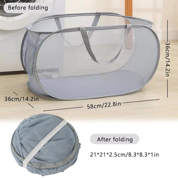 Transparent Mesh Tvättkorg Bärbar Smutsig Leksaksförvaringskorg Tvättkorg Ihålig F7c6 grey 1set