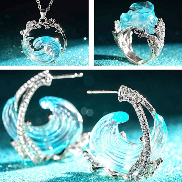 Havstema Smyckesset, Boho Hav Halsband Örhängen/Ringar Set, Sommar Marint Tema Smyckesgåvor, Strass Havsring, Inspirerande Havssmycke 3pcs One size