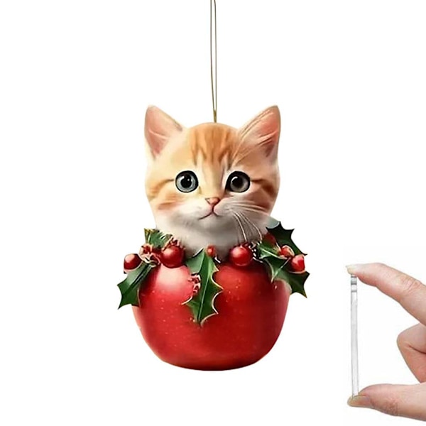 2024 Kattprydnad för Julgran, Julkatt med Tomteluvor Hängande Hänge, Akrylhänge 2D Julkatt Prydnader, Julgran 1 1pcs