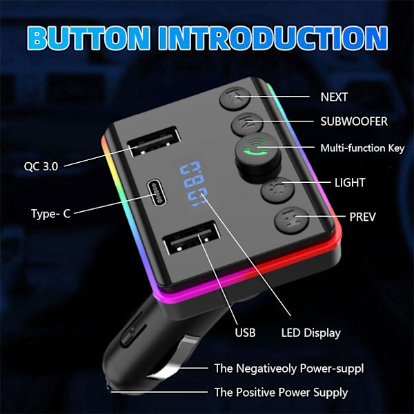 Bil MP3 Bluetooth FM-sändare PD Type-C Dubbel USB Snabb Handsfree U5 G4H3 M7T8