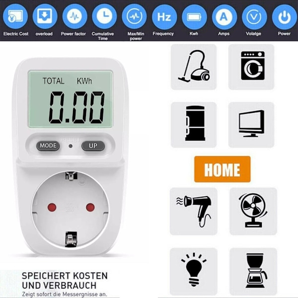 DIGITAL ENERGIFÖRBRUKNINGSMÄTARE & STRÖMFÖRBRUKNINGSRÄKNARE, UPP TILL 3680W V1W8 K4Z0