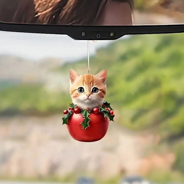 2024 Kattprydnad för Julgran, Julkatt med Tomteluvor Hängande Hänge, Akrylhänge 2D Julkatt Prydnader, Julgran 5 1pcs