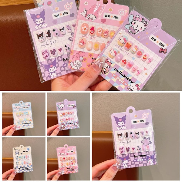 3D Stereo Sanrio Lösnaglar för Barn Söta Barnnaglar Söt Kuromi Bärbar Hello Press O0n5 1# 12pcs