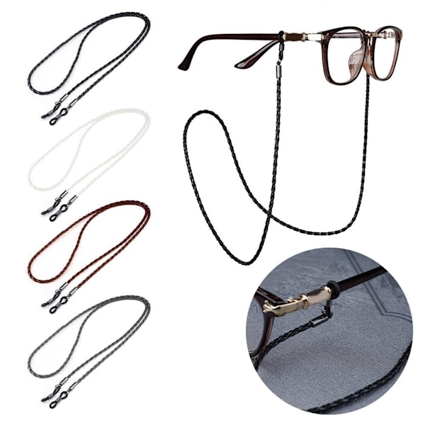 Retro Vävd Glasögonrem Anti-tappad Sport Glasögon Anti-halk Twist Vävd PU Läderkedja O0r5 black one-size