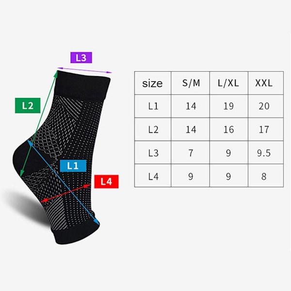 Kompressionsstrumpor Ankelkompressionsärmar Stöd för fotvalv Neuropati Lindrande Strumpor C1 Black L/XL