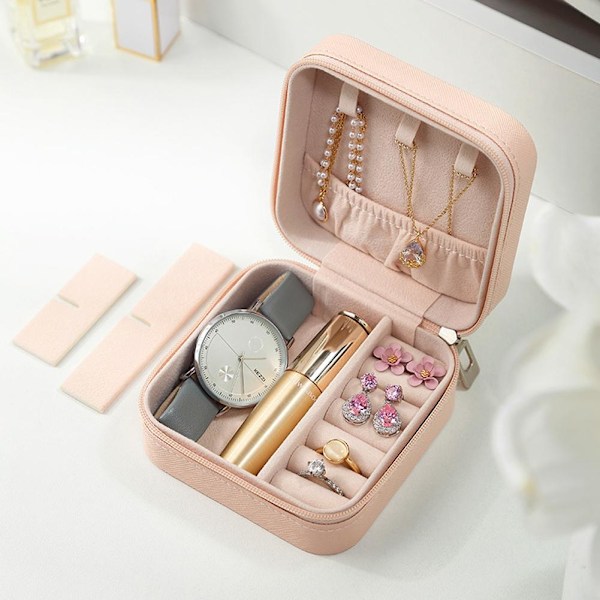 Resefodral Organizer Mini PU Läder Förvaring För Ringar Örhängen Halsband Box Z8B5 white 1PC