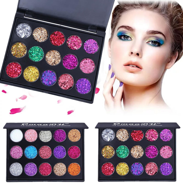 15 Färger Paljett Högpigmenterad Ögonskugga Ögonmakeup Skuggpalett E8I5 02 6.5g