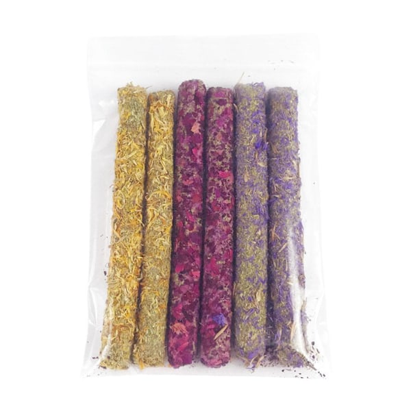 6 st Kanin Tuggpinnar Blandade Naturliga Blommor Tuggleksaker Godis fo yellow B