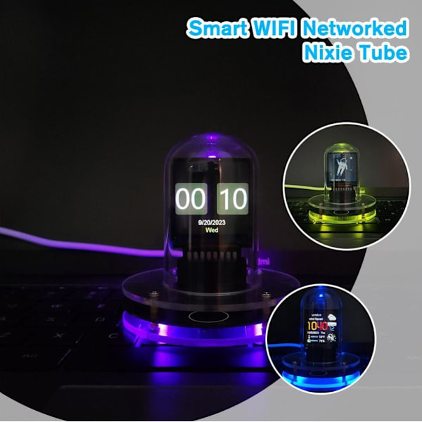 Smart WIFI Nätverksansluten Nixie Tube Väckarklocka Skrivbordsgåva; Dekor Jul Q6