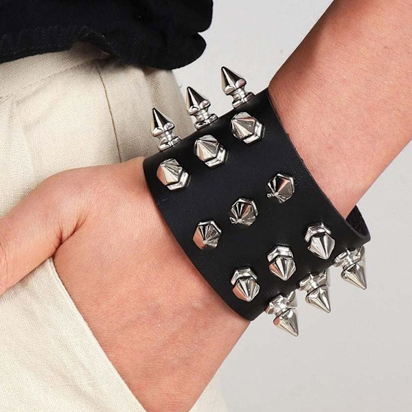 Punk Gothic Överdrivet Läderarmband Tre Raders Armband C5V6 Pin.'