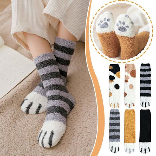 1 Par Varma Vinterstrumpor Flickor Katt Tassar Söta Tjocka Sov Varma Heta Golv^* 4 One size