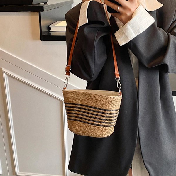 Enkel Retro Sommarvävd Crossbody Väska för Dam, Mångsidig Modeväska Axelremsväska E2d4 Beige&Khaki One size