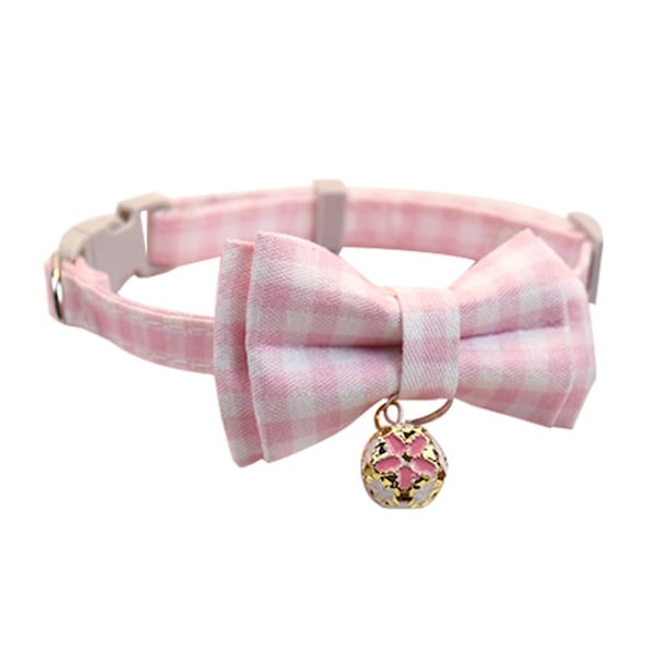 Halsband för hund & katt, valp, justerbart med bjällra och prickig rosett H9A9 pink onesize