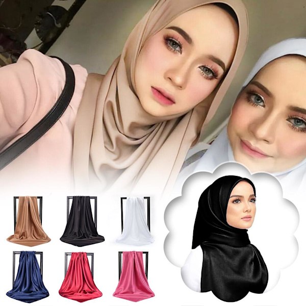 90 cm Dam Sidensatin Sjal Färg Hijab Huvudduk Hårinpackning r F1Y2 white 90*90cm