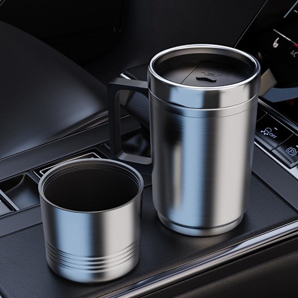 12V/24V Bil Värmekopp Vattenkokare 450ml Stål Kaffe Elektrisk Kopp Snabb~ SilverA 12V